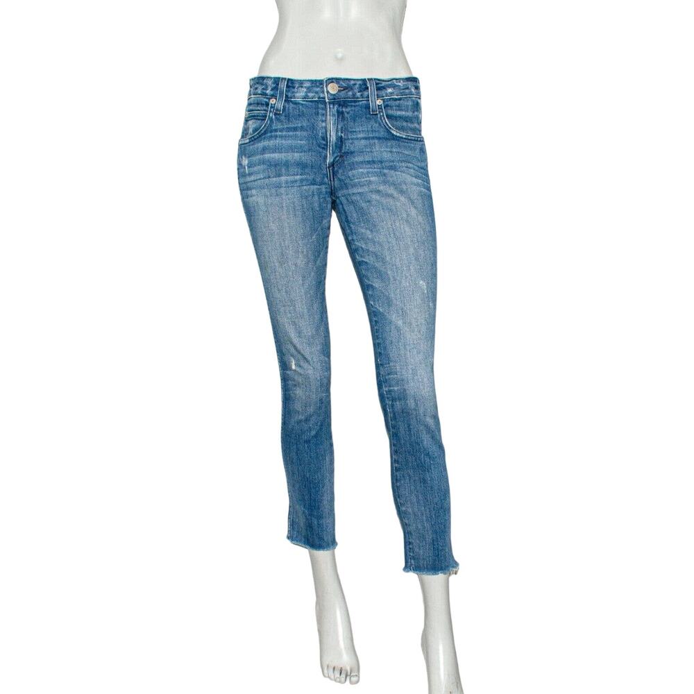 AMO Denim Women's STIX CROP Jeans Raw hem Blue Pacific Size 26